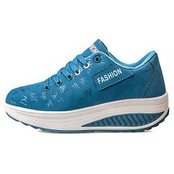 QZBAOSHU Damen Abnehmen Walkingschuhe Turnschuhe Fitness Keile Plattform Schuhe Sneakers（36,Blau von QZBAOSHU