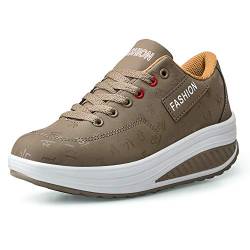 QZBAOSHU Damen Abnehmen Walkingschuhe Turnschuhe Fitness Keile Plattform Schuhe Sneakers（36,Khaki von QZBAOSHU