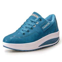 QZBAOSHU Damen Abnehmen Walkingschuhe Turnschuhe Fitness Keile Plattform Schuhe Sneakers（38,Blau von QZBAOSHU