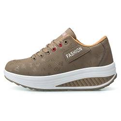 QZBAOSHU Damen Abnehmen Walkingschuhe Turnschuhe Fitness Keile Plattform Schuhe Sneakers（38,Khaki von QZBAOSHU