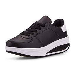 QZBAOSHU Damen Abnehmen Walkingschuhe Turnschuhe Fitness Keile Plattform Schuhe Sneakers（38,Schwarz von QZBAOSHU