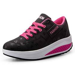 QZBAOSHU Damen Abnehmen Walkingschuhe Turnschuhe Fitness Keile Plattform Schuhe Sneakers（38,Schwarz von QZBAOSHU
