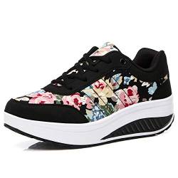 QZBAOSHU Damen Abnehmen Walkingschuhe Turnschuhe Fitness Keile Plattform Schuhe Sneakers（39,5 Schwarz von QZBAOSHU