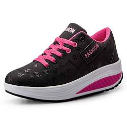 QZBAOSHU Damen Abnehmen Walkingschuhe Turnschuhe Fitness Keile Plattform Schuhe Sneakers（41,Schwarz von QZBAOSHU