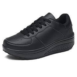 QZBAOSHU Damen Abnehmen Walkingschuhe Turnschuhe Fitness Keile Plattform Schuhe Sneakers 36 EU,Vollschwarz von QZBAOSHU