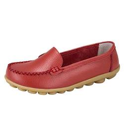 QZBAOSHU Damen Flache Schuhe Müßiggänger Leder Casual Mokassins Weiche Sohle Schuhe zum Fahren zu Fuß 40 EU Rot von QZBAOSHU