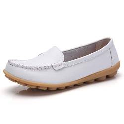 QZBAOSHU Damen Flache Schuhe Müßiggänger Leder Casual Mokassins Weiche Sohle Schuhe zum Fahren zu Fuß 41 EU Weiß von QZBAOSHU