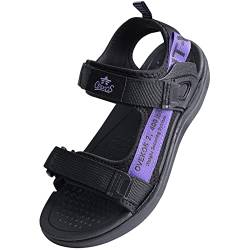 QZBAOSHU Sandales Mädchen Sandalen Klettverschluss Kinder Sportsandalen Mädchen Schuhe Sommer für Strand Schwimmbad Schwarz Lila,35 EU von QZBAOSHU