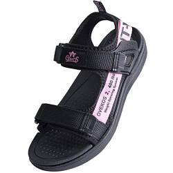 QZBAOSHU Sandales Mädchen Sandalen Klettverschluss Kinder Sportsandalen Mädchen Schuhe Sommer für Strand Schwimmbad Schwarz Rosa,31 EU von QZBAOSHU