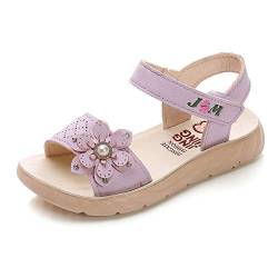 QZBAOSHU Sandales Mädchen Sandalen Sommer Leder Blumen für Kleinkind Mädchen 25 EU(CN 25,Lila) von QZBAOSHU