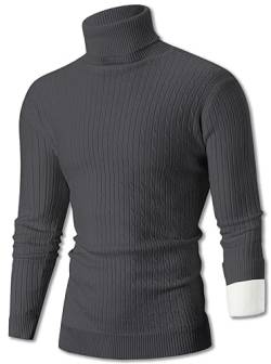QZH.DUAO Herren Casual Slim Fit Rollkragenpullover Pullover Pullover mit Twist gemustert & Langarm T-Shirt, 6# Fleece gefüttert-dunkelgrau, Mittel von QZH.DUAO