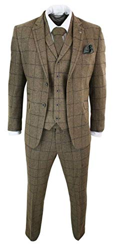 QZI Herren 3-teiliger, schmal Geschnittener Anzug mit Schottenmuster und Zwei Knöpfen, Smoking-Jacke und Weste von QZI