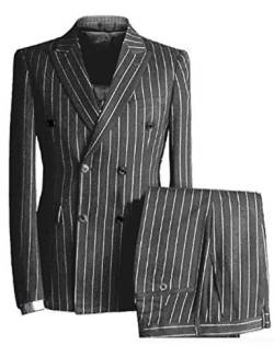 QZI Herren Anzug Streifen Zweireiher Jacke und Weste Hosen Set von QZI