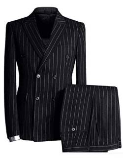 QZI Herren Anzug Streifen Zweireiher Jacke und Weste Hosen Set von QZI