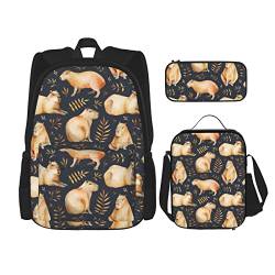QZLAN Capybara Rucksack mit Lunch-Tasche, Bleistift-Tasche, für Schule, Jungen und Mädchen, 3 Stück von QZLAN