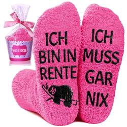 Lustige Geschenke für Frauen Stoppersocken, ICH BIN IN RENTE ICH MUSS GAR NIX Socken Ruhestand Damen Kollegin Rentner Lustig Geschenk Frau Kuschelsocken Witzige Socken Renteneintritt Abschiedsgeschenk von QZOSZ