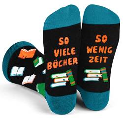 Lustige Socken mit Spruch SO VIELE BÜCHER SO WENIG ZEIT Socken Geschenk für Bücherwürmer, Damen Herren Buch Socken Coole Geschenke für Beste Freunde Frauen Männer Teenager zum Geburtstag Weihnachten von QZOSZ