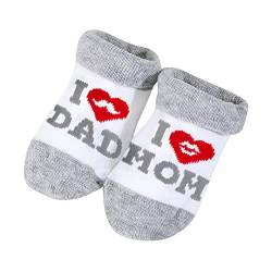 QZOSZ Baby Socken 0-3 Monate, Baumwolle Babysocken 0-3Monate Lustige Socken mit Spruch I Love You Dad & Mom Neugeborenen Babyparty Geschenke zur Geburt, Babygeschenke zur Geburt Junge Mädchen von QZOSZ