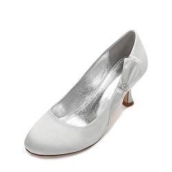 Brautschuhe Damen Seide Wie Satin Geschlossene Zehe Elegant Bequem Pumps Für Hochzeitsfeier,Silber,39 EU von QZPM