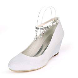 Brautschuhe Frauen Geschlossene Zehen Keilabsatz Knöchelriemchen Partei Abendschuhe Sommer Sandalen,Weiß,38 EU von QZPM