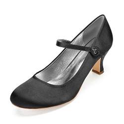 QZPM Damen Brautschuhe Hochzeit Schuhe Runder Zeh Geschlossene Zehe Knöchelriemen Spangenpumps Bridesmaid Schuhe,Schwarz,37 EU von QZPM