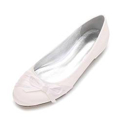 QZPM Damen Klassische Ballerinas Geschlossene Zehen Flacher Absatz Satin Hochzeit Partei Brautschuhe,Elfenbein,44 EU von QZPM