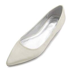 QZPM Damen Klassische Ballerinas Spitz Satin Flache Hochzeit Partei Abschlussball Flach Schuhe,Elfenbein,41 EU von QZPM