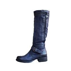 QZQZ Stiefel Damen Kniehoch Damen Hohe Stiefel Warme Schneestiefel Leder Schuhe Winterschuhe Reitstiefel Niedrige mit Absatz Beiläufige Schnalle Langschaft Kniehohe Lange Boots Stiefel Schuhe von QZQZ