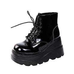 QZQZ Stiefel Damen Punk Goth Plattform Stiefel Gothic Keil Chunky Ins Motorrad Mid-Calf Combat Knie High Zipper Stiefel Ritterstiefel Plateau Stiefeletten von QZQZ