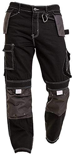 Qaswa Herren Arbeitshose Schwarz LadungSicherheit Hose Jeans mit Kniepad Taschen Kampf Arbeitshosen Bundhose Cargohosen Gartenhose von Qaswa