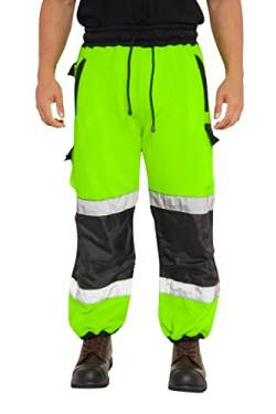 Qaswa Hi Viz Herren Arbeitshose mit reflektierenden fluoreszierenden Jogginghosen Sicherheit Fleece Arbeitnehmer, Grün, L von Qaswa