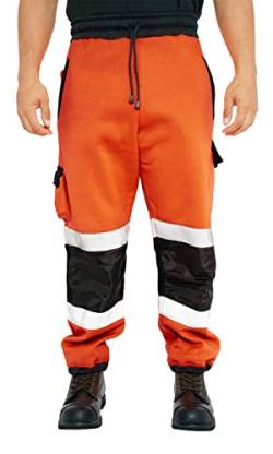 Qaswa Hi Viz Herren Arbeitshose mit reflektierenden fluoreszierenden Jogginghosen Sicherheit Fleece Arbeitnehmer, Orange, L von Qaswa