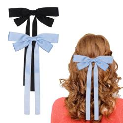 2 Stück Lange Bänder Haarschleife,Haarspangen Damen Schleife Niedliche Haarspangen mit Schleifen Bowknot Haarspangen Haar-Accessoires für Frauen Mädchen von Qaziuy