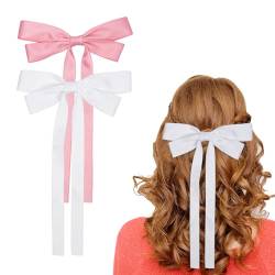 2 Stück Lange Bänder Haarschleife,Haarspangen Damen Schleife Niedliche Haarspangen mit Schleifen Bowknot Haarspangen Haar-Accessoires für Frauen Mädchen von Qaziuy