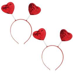 2 Stück Rot Herz Haarband,Glitzer Rot Pailletten Herz Haarreif 3D Herz Kopfschmuck Rot für Foto Requisiten Hochzeit von Qaziuy