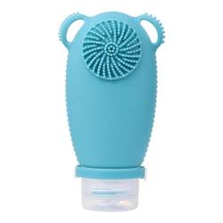 Qbkohphifm Tragbare Silikon-Reiseflasche für Shampoo und Lotion mit Gesichtsreinigungsbürste, B von Qbkohphifm