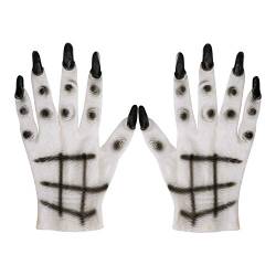 Ein Paar Halloween Handschuhe Handschuhe mit Langen Fingernägeln Cosplay Kostüm Schauriges Frauen Kostüm Zubehör Fäustlinge Handschuhe für Horror-Party Halloween Fasching Karneval Maskerade Weiß von Qchomee