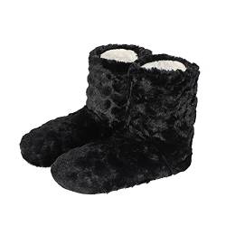 Hausschuhe Stiefel Winter Weich Ruhig Hausstiefel Damen Plüsch Gefüttert Hausschuhe Feste Sohle Rutschfest Bodenschuhe Warm Hüttenstiefel Hüttenschuhe Slipper-Stiefel Gemütliche Pantoffeln Stiefel von Qchomee