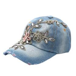 Qchomee Damen-Baseballkappe, verstellbare Baseballkappe, Damen- und Mädchen-Baseballkappe mit Diamantkappe, Denim-Baseball-Sport-Sonnenhut, Jeans-Hut, Sonnenschutzkappe, modische Baseballkappe für Out von Qchomee