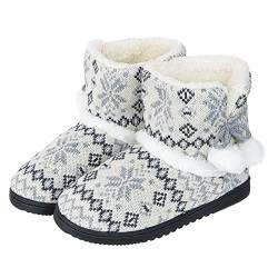 Qchomee Damen Herren Hausschuhe Stricken Hüttenschuhe Winter Hüttenstiefel Wolle Hausstiefel Pantoffeln Plüsch Gefüttert Warme Slippers mit harter Sohle Hohe Rutschfest Hausschuhe Winterhausschuhe von Qchomee