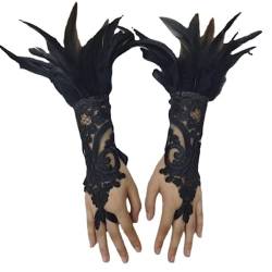 Qchomee Halloween Spitzenhandschuhe mit Fingerschlaufe Feder Spitze Lange Handschuhe Armstulpen Fingerlose Elegant Gothic Handstulpe Steampunk Armband Mesh Manschette Handschuhe Hexe Spinnennetz von Qchomee