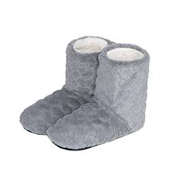 Qchomee Hausschuhe Stiefel Winter Weich Ruhig Hausstiefel Damen Plüsch Gefüttert Feste Sohle Rutschfest Warm Hüttenstiefel Hüttenschuhe Slipper-Stiefel Gemütliche Pantoffeln, 41/42 EU, Dunkelgrau von Qchomee