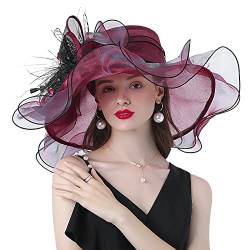 Qchomee Organza Hut Organza Damen Frauen Damenhut Sonnenschutz Sonnenhüte Sonnenhut Fascinator Hut Wide Brim für Sommer Strand Kirche Party Bowler Hut Kirche Fascinator Braut Hochzeit Hut Sommerhut von Qchomee