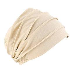 Qchomee Turban-Hüte Multifunktional Kopftuch Frauen Beanie Turban Indische Schlaf Mütze Stretch Baumwolle Headwear Head Wraps Kopfbedeckung Muslimischen Schal für Alopezie Haarverlust Urlaub (Beige) von Qchomee