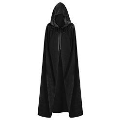 Qchomee Unisex Umhang mit Kapuze Halloween Umhang Lang Cosplay Vampir Kostüm Teufel Hexe Kleidung Maskerade Cape Halloween Prop Todesser Kostüm Samtumhang für Halloween Karneval Fasching von Qchomee