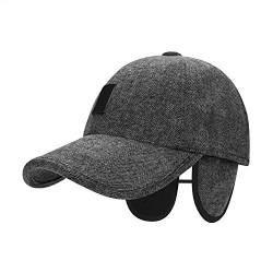 Qchomee Wintermütze Herren Baseball Cap Mit Ohrenklappen Baseballmütze Winter Sport Snapback Cap Warme Mütze Wolle Baseball Kappe Verstellbar Cap Schirmmütze für Reise Outdoor Freizeit Camping Laufen von Qchomee