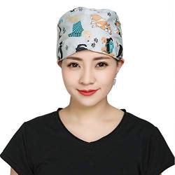 Verstellbar Arbeitskappe Baumwolle Staubkappe Unisex Scrub Cap Damen Herren Kopfhaube Einheitsgröße Bandana Cap Anti-Staub Chefkoch Elastische Kochmütze für Langes/kurzes Haar Pflege (Grau Hund) von Qchomee