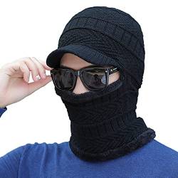 Winter Warme Balaclava Herren Kapuzenschal Plüschfutter Wintermütze Schalmütze mit Schirm Sturmhaube Outdoor Schlupfmütze Winddicht Gesichtshaube Skihaube Strickmütze Schal für Snowboard Skifahren von Qchomee