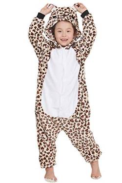Qemsele Kinder Jumpsuits Kigurum Kostüm Tier Onesie 3D Kapuzenpullover Nachtwäsche Nachthemd Schlafanzug Cosplay Weihnachten Halloween (120 für Höhe 110-120CM (43 "-47"), Leopard) von Qemsele