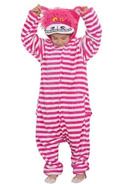 Qemsele Kinder Jumpsuits Kigurum Kostüm Tier Onesie 3D Kapuzenpullover Nachtwäsche Nachthemd Schlafanzug Cosplay Weihnachten Halloween (130 für Höhe 120-130CM (47 "-51"), Cheshire Cat) von Qemsele